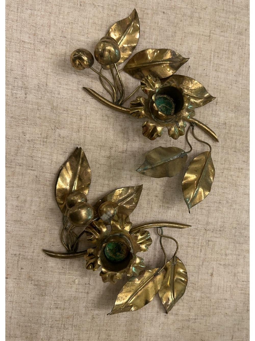 Vintage Italian Metal Candle Holders 
Mid Century Modern Hollywood Regency